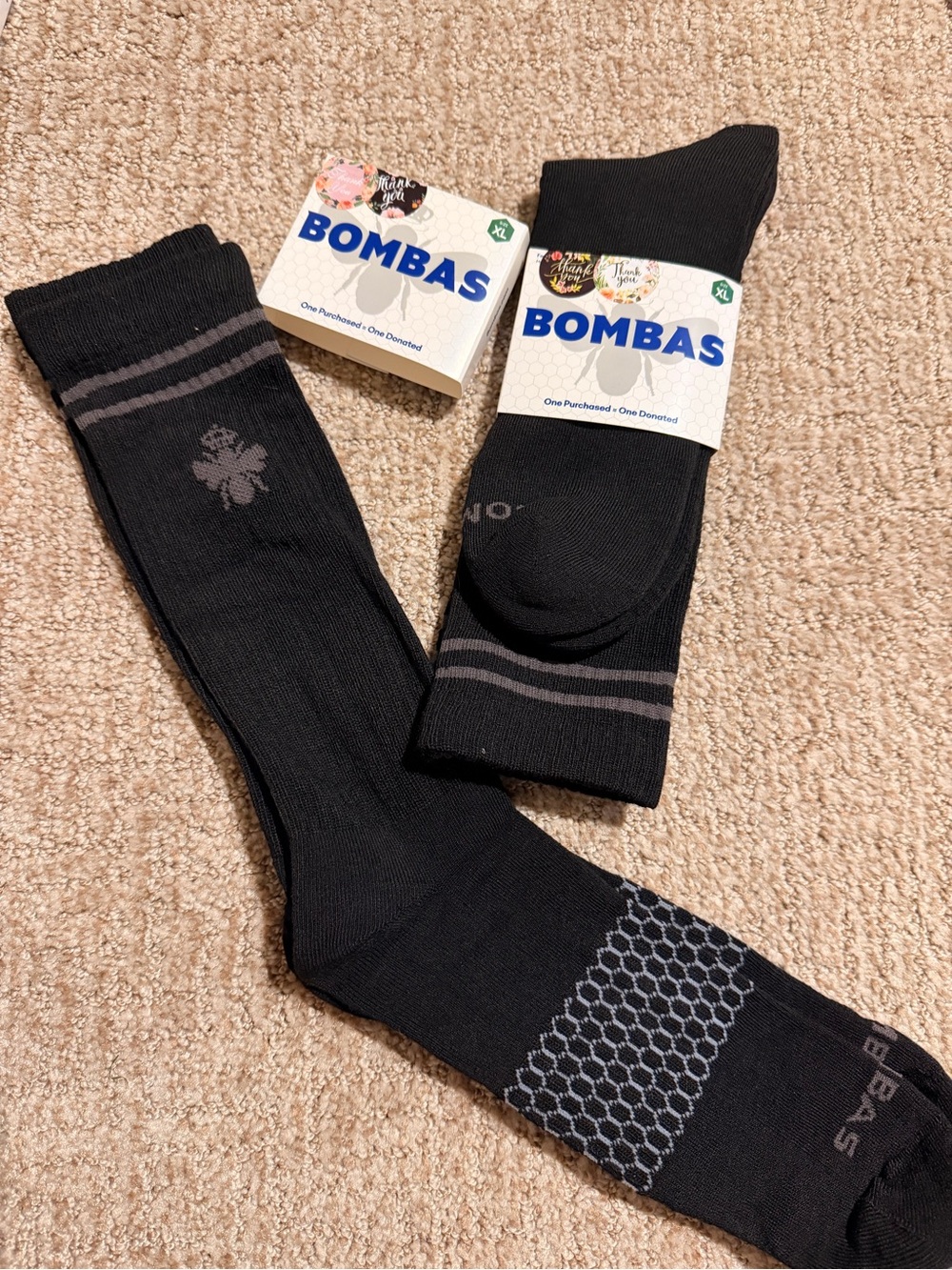 Bombas Black Athletic Crew Socks with Gray Accents - 2 Pack